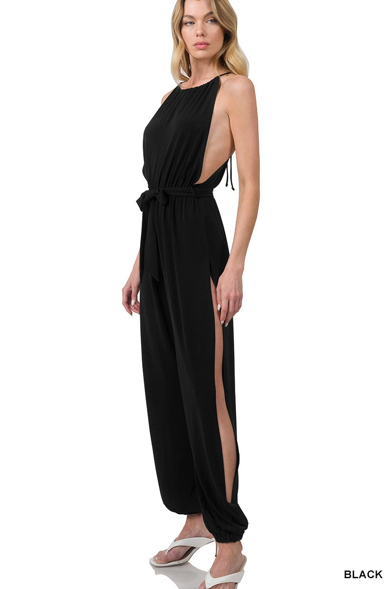 ITY HALTER NECK TIE WAIST SPLIT SIDE JUMPSUIT image 2