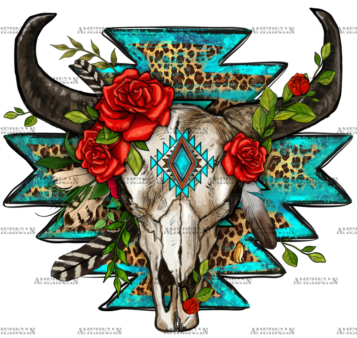 Roses_With_Aztec_Bull_Skull