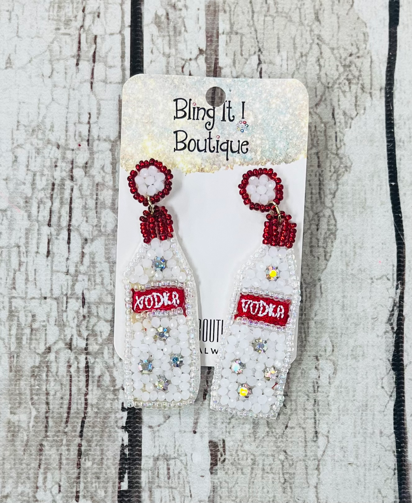 Rhinestone Vodka+Rose bottle earrings image 1