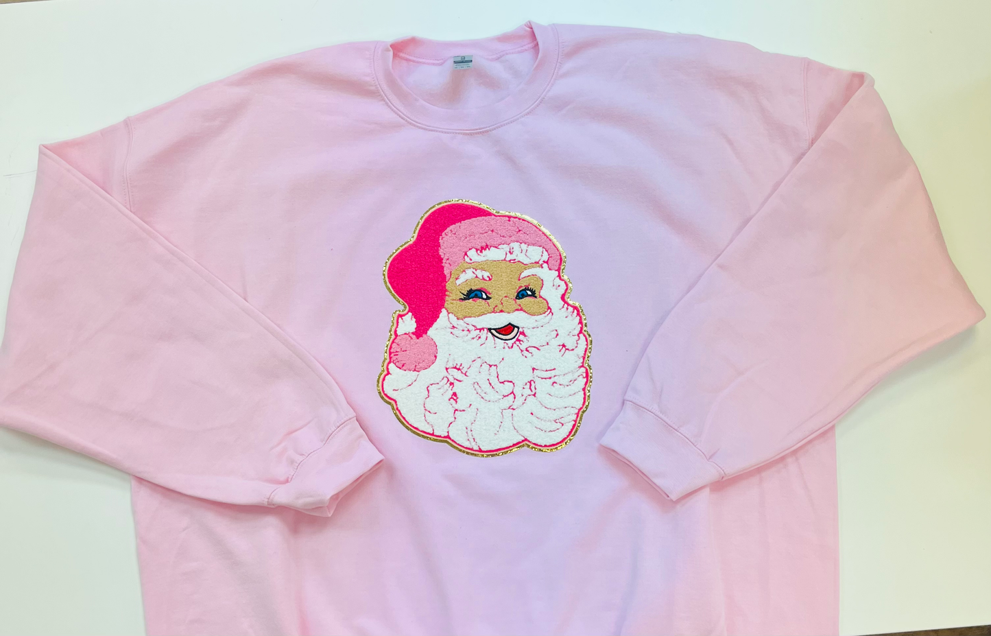 Pink Santa Chenille Patch Sweatshirt image 0