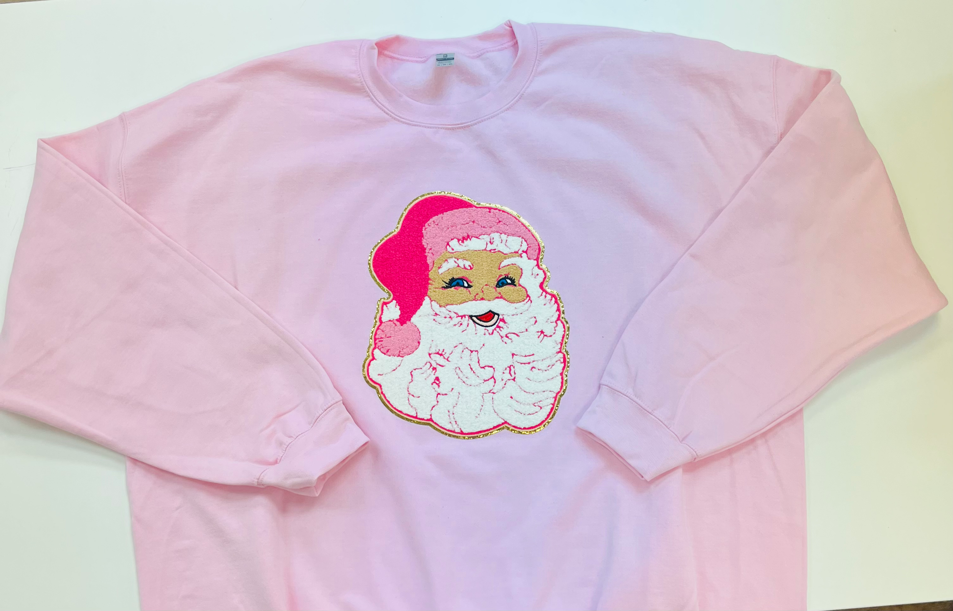 Pink Santa Chenille Patch Sweatshirt image 0
