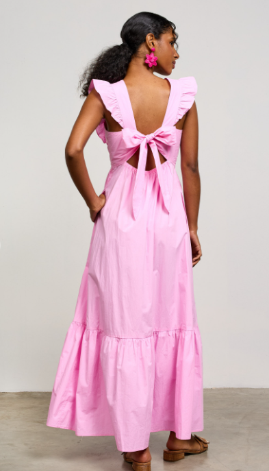 POPLIN TIE BACK MAXI DRESS image 3