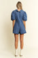 COLLARED PUFF SLEEVE DENIM ROMPER image 2