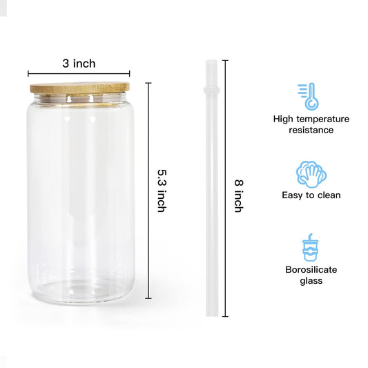 16 Oz Sublimation Clear Glass Can Plastic Top