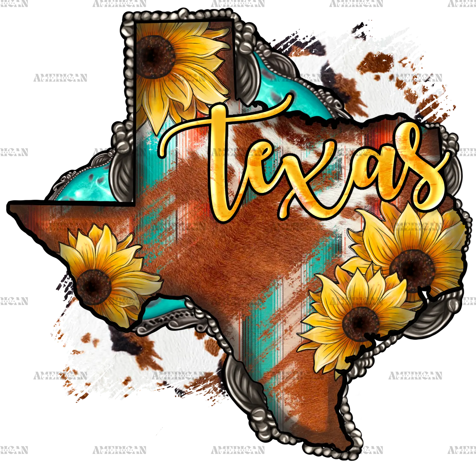 Cowhide_Sunflower_Texas_Map