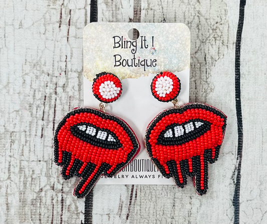 Beaded Lips, Flowers, and White circle earrings image 1