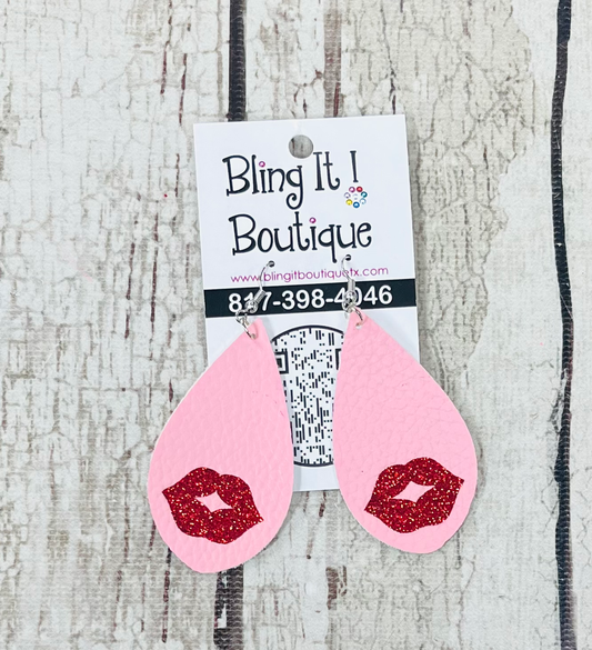 Pink leather kiss earrings image 0