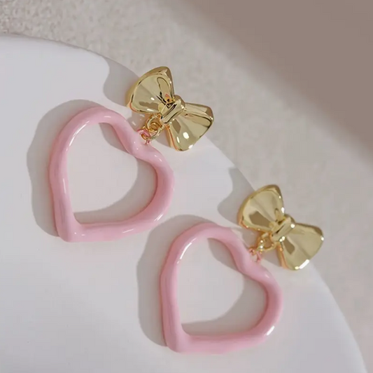 Pink Heart Bow Earrings image 0
