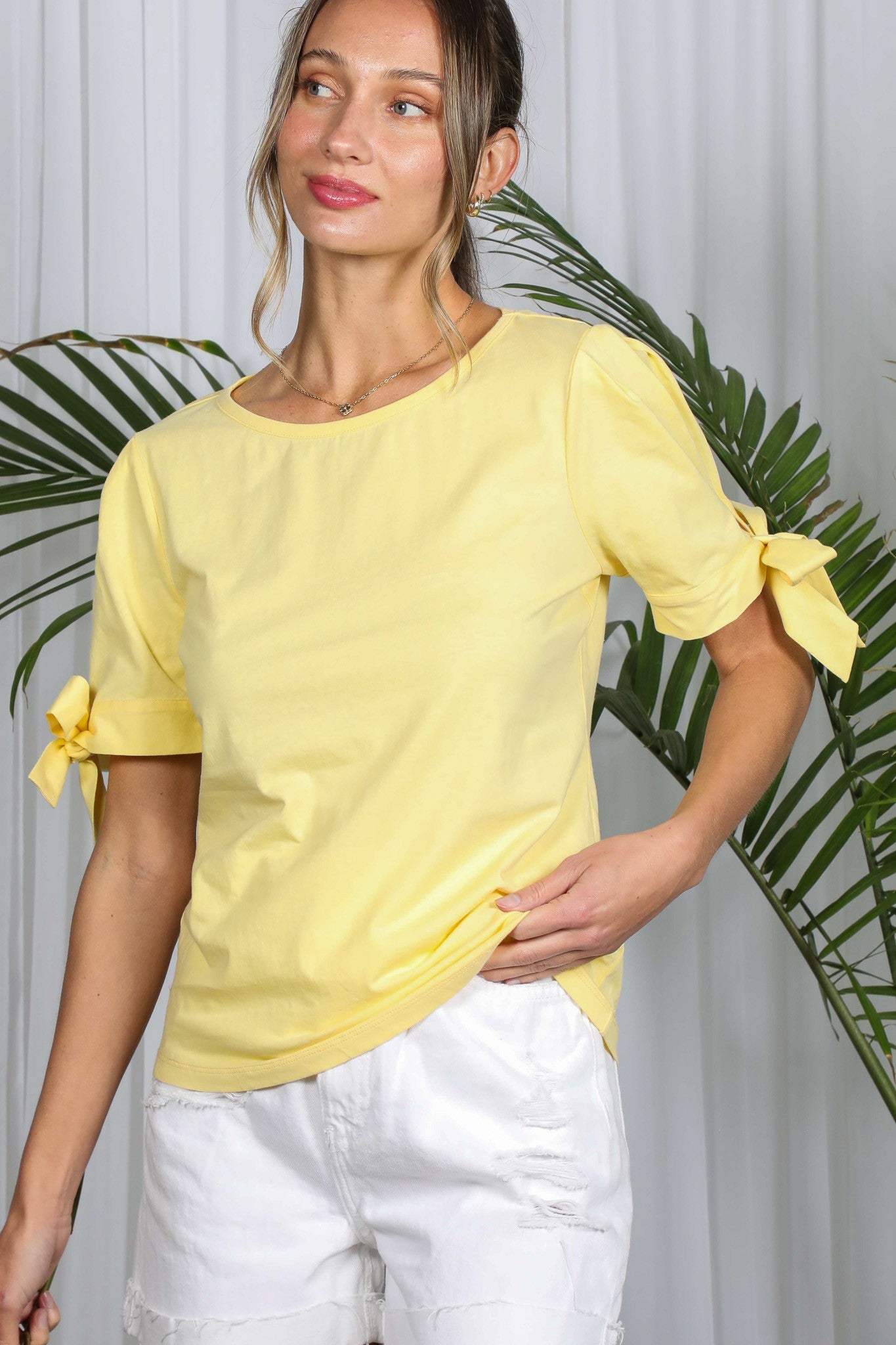 ROUND NECK BOW SLEEVE SOLID TOP image 3