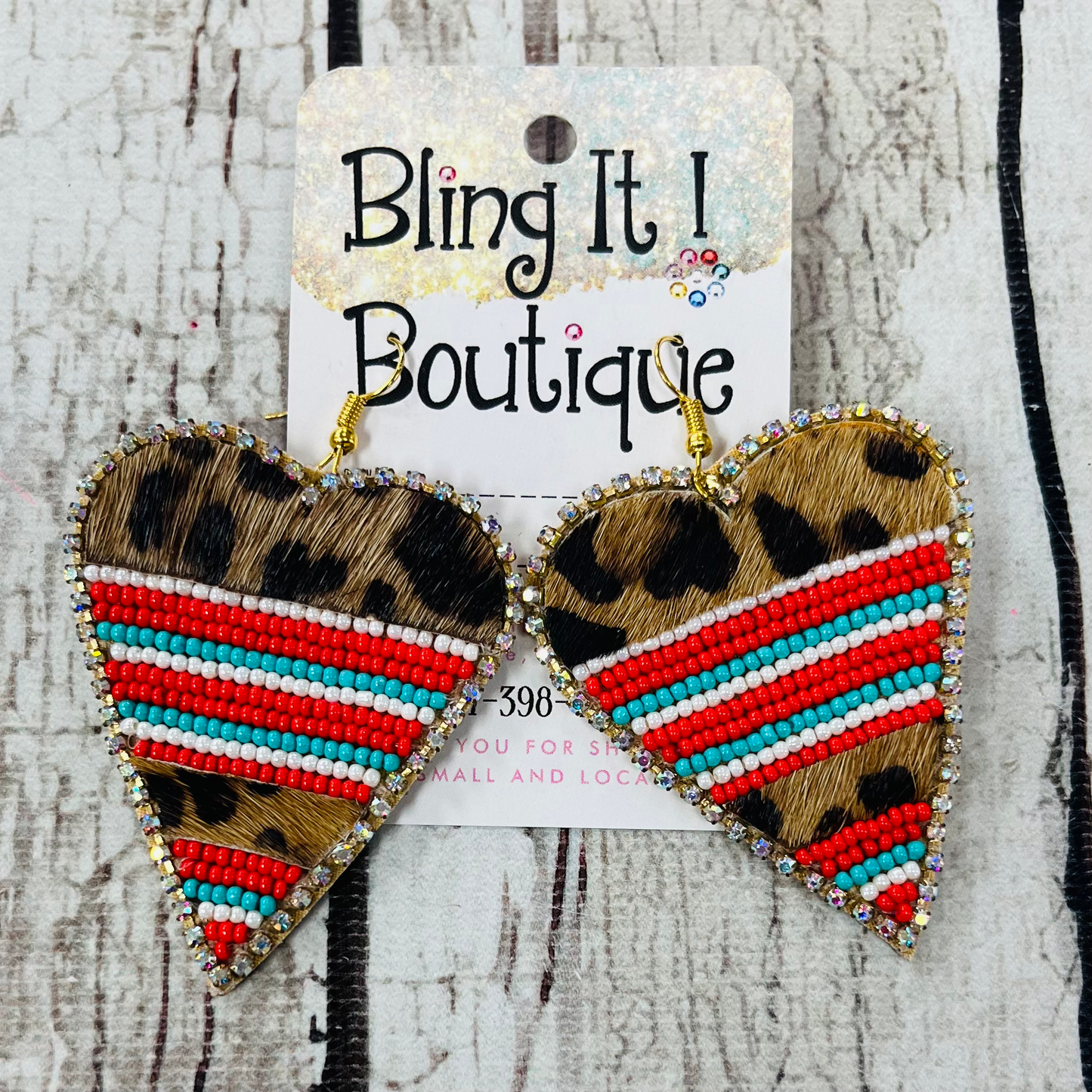 Fur heart earrings (rhinestones) image 1
