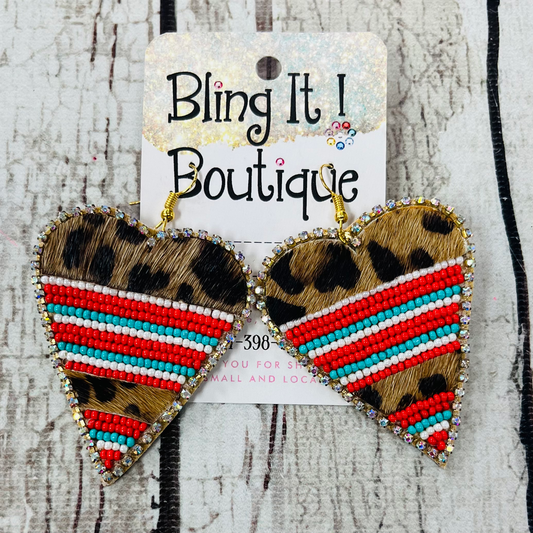 Fur heart earrings (rhinestones) image 1
