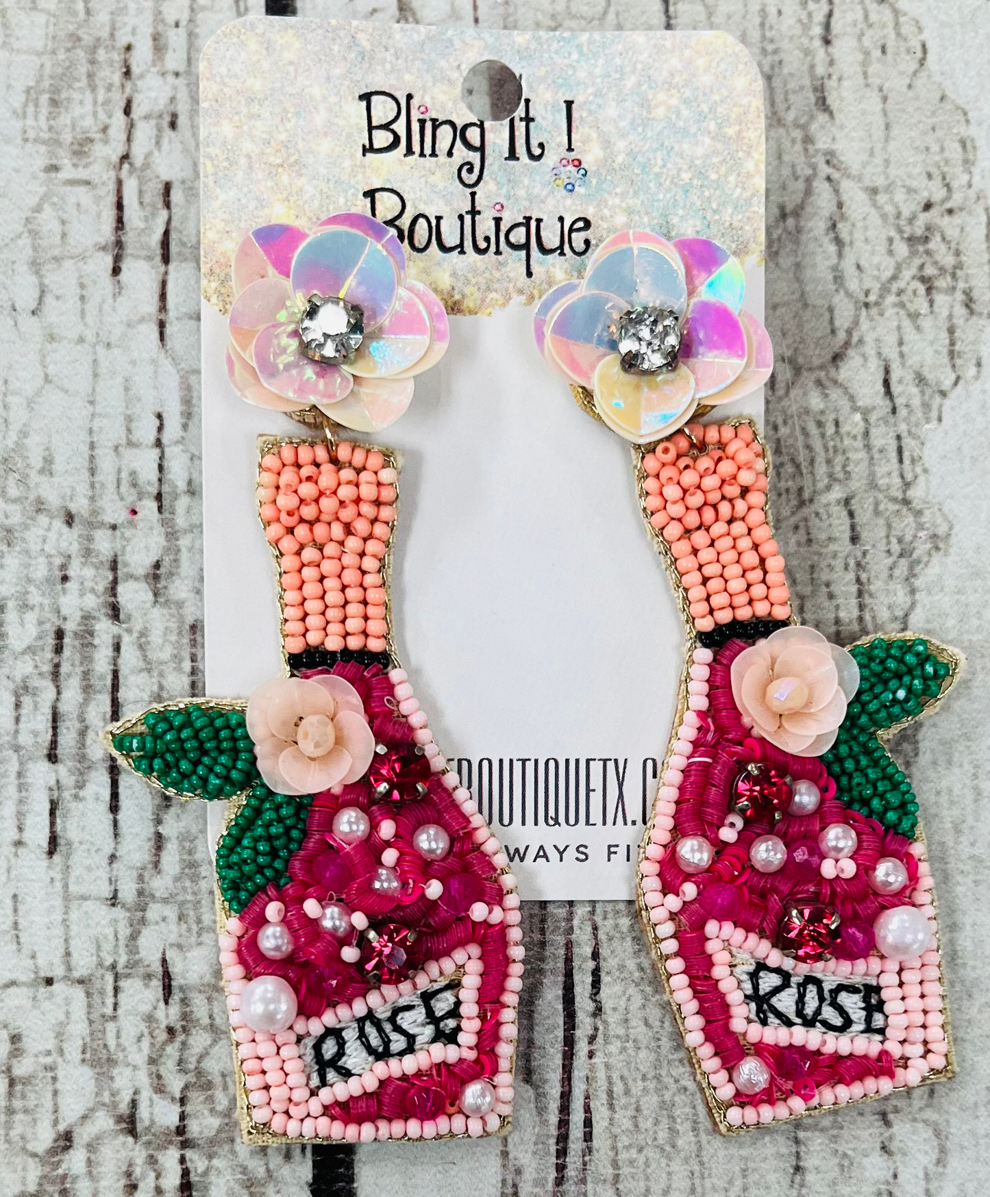 Rhinestone Vodka+Rose bottle earrings image 0