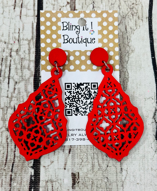 Wood teadrop earrings + w/tassels image 1