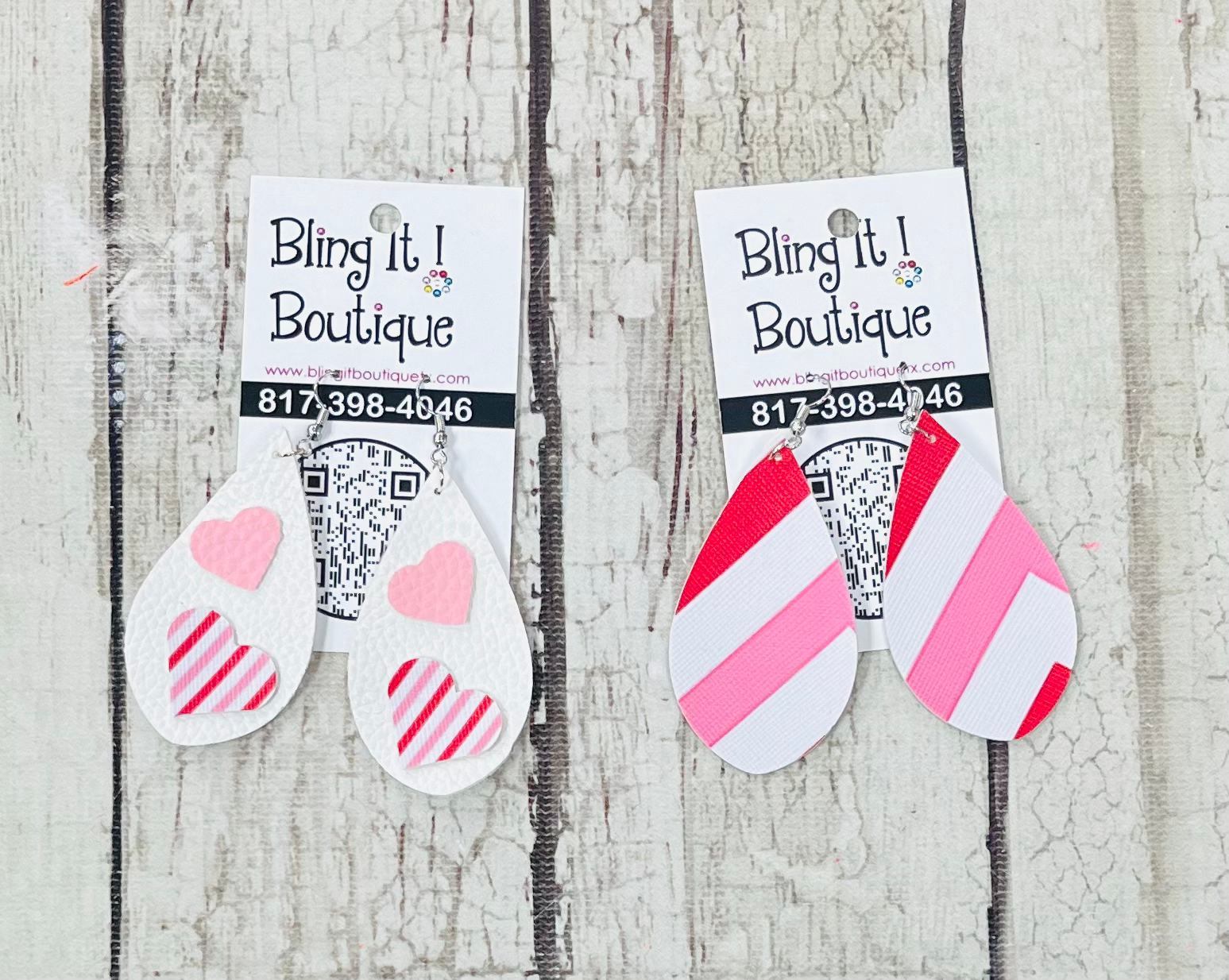 Floating hearts + Candy striped earrings image 0