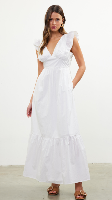 POPLIN TIE BACK MAXI DRESS image 0