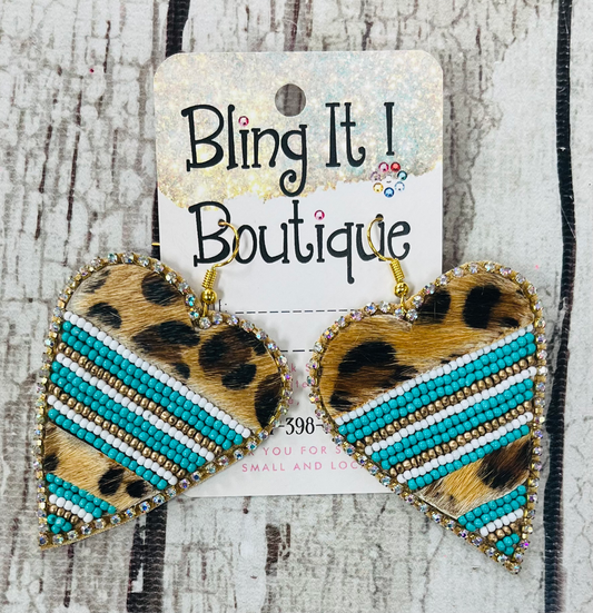 Fur heart earrings (rhinestones) image 0