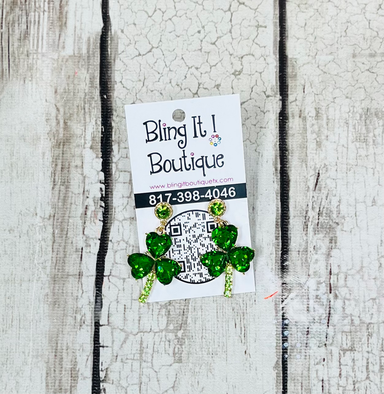 Rhinestone shamrock earrings image 0