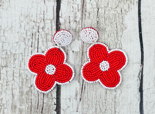 Beaded Lips, Flowers, and White circle earrings image 0