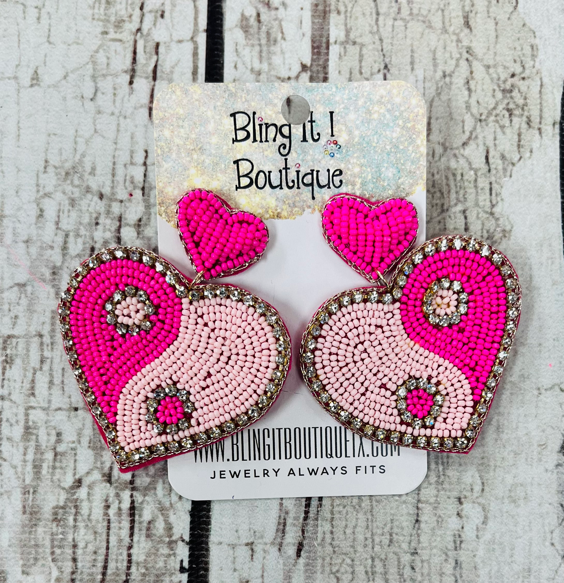 Beaded bling heart earings image 0