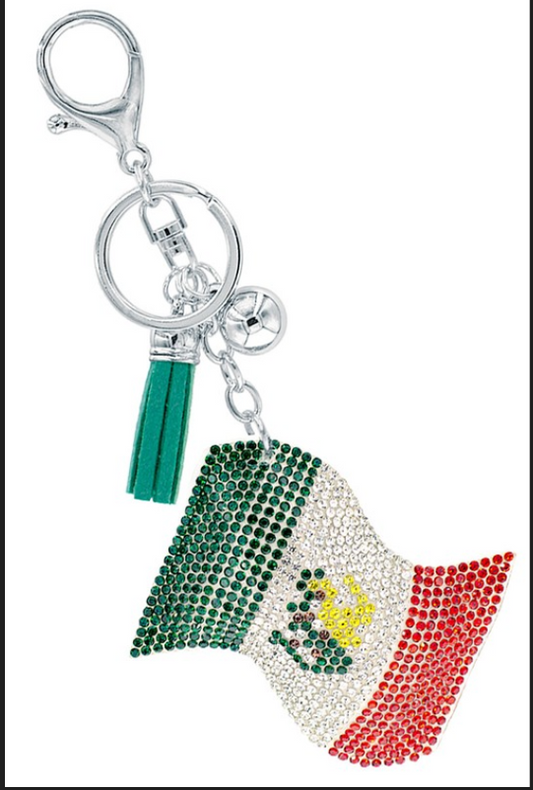 Mexican Flag Rhinestone Keychain image 0