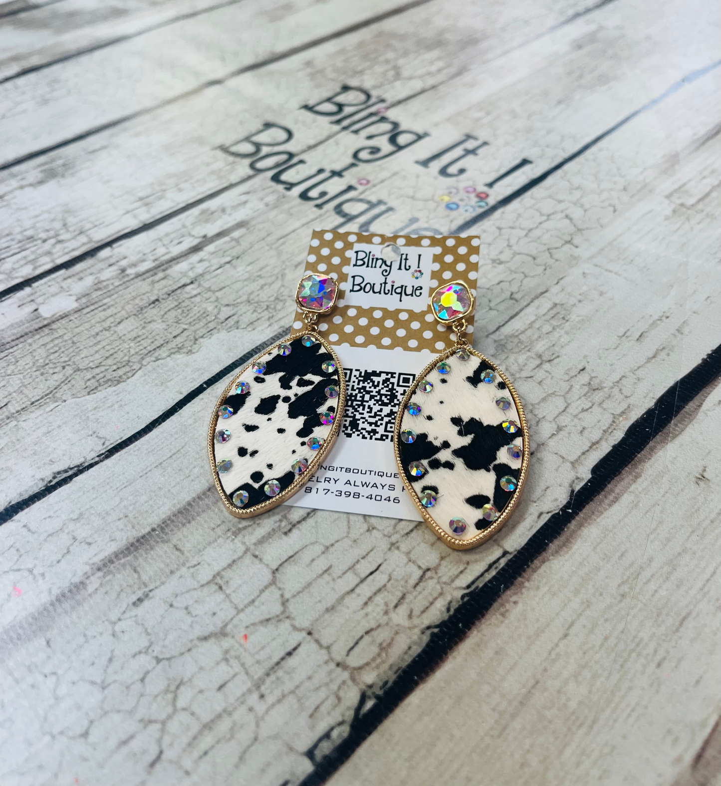 Cow Print Rhinestone earrings image 0