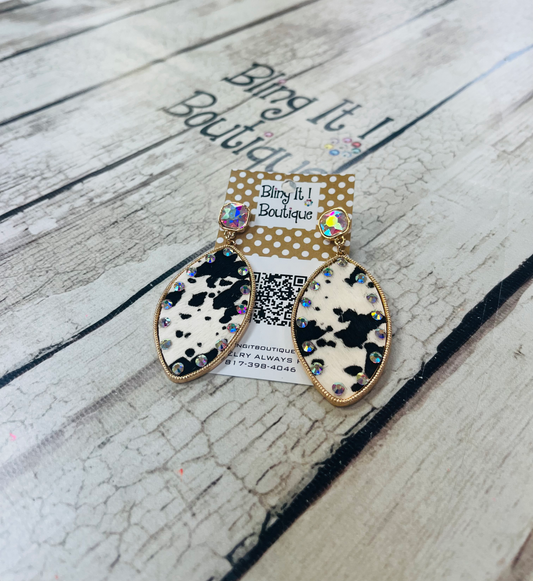 Cow Print Rhinestone earrings image 0