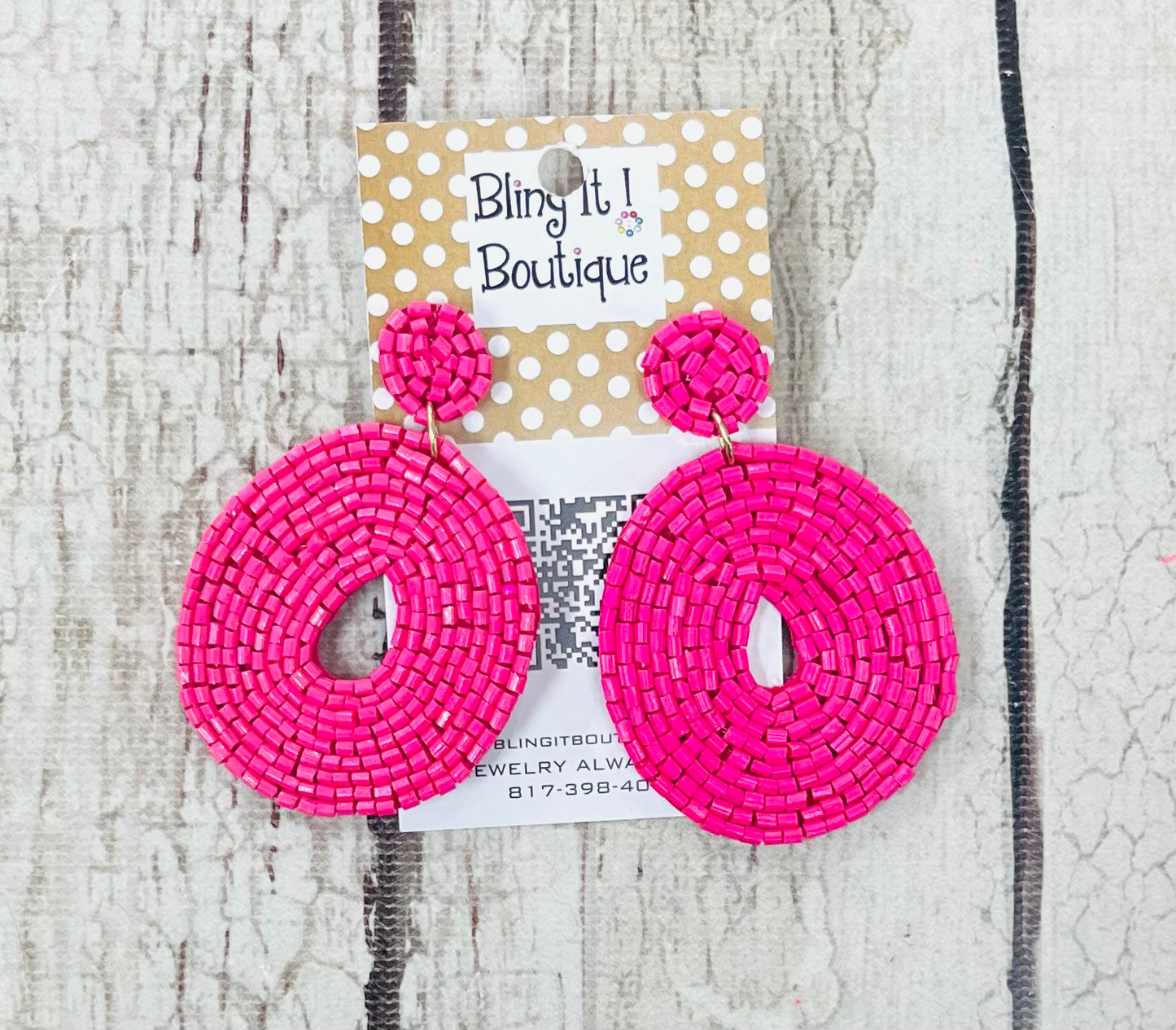 Pink beaded circle earrings image 0