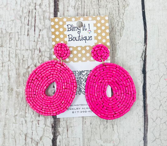 Pink beaded circle earrings image 0