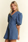COLLARED PUFF SLEEVE DENIM ROMPER image 1