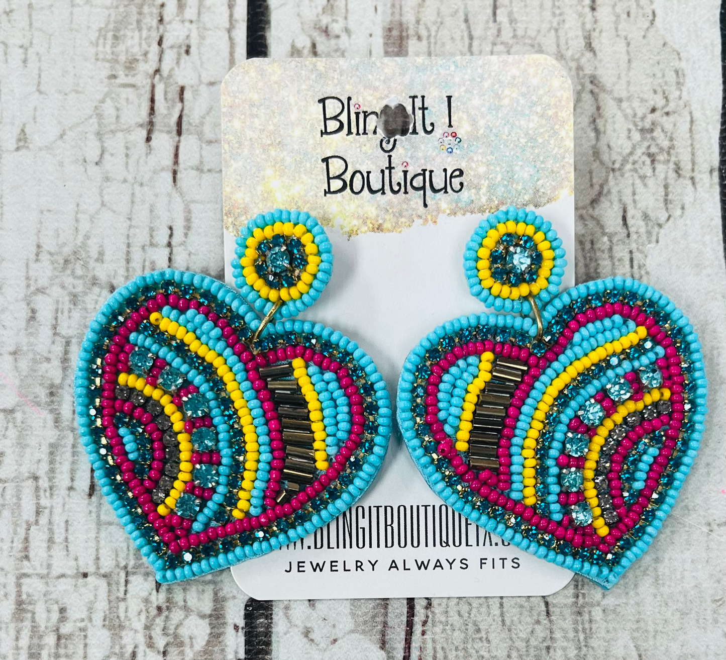 Beaded bling heart earings image 1