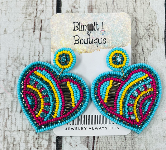 Beaded bling heart earings image 1