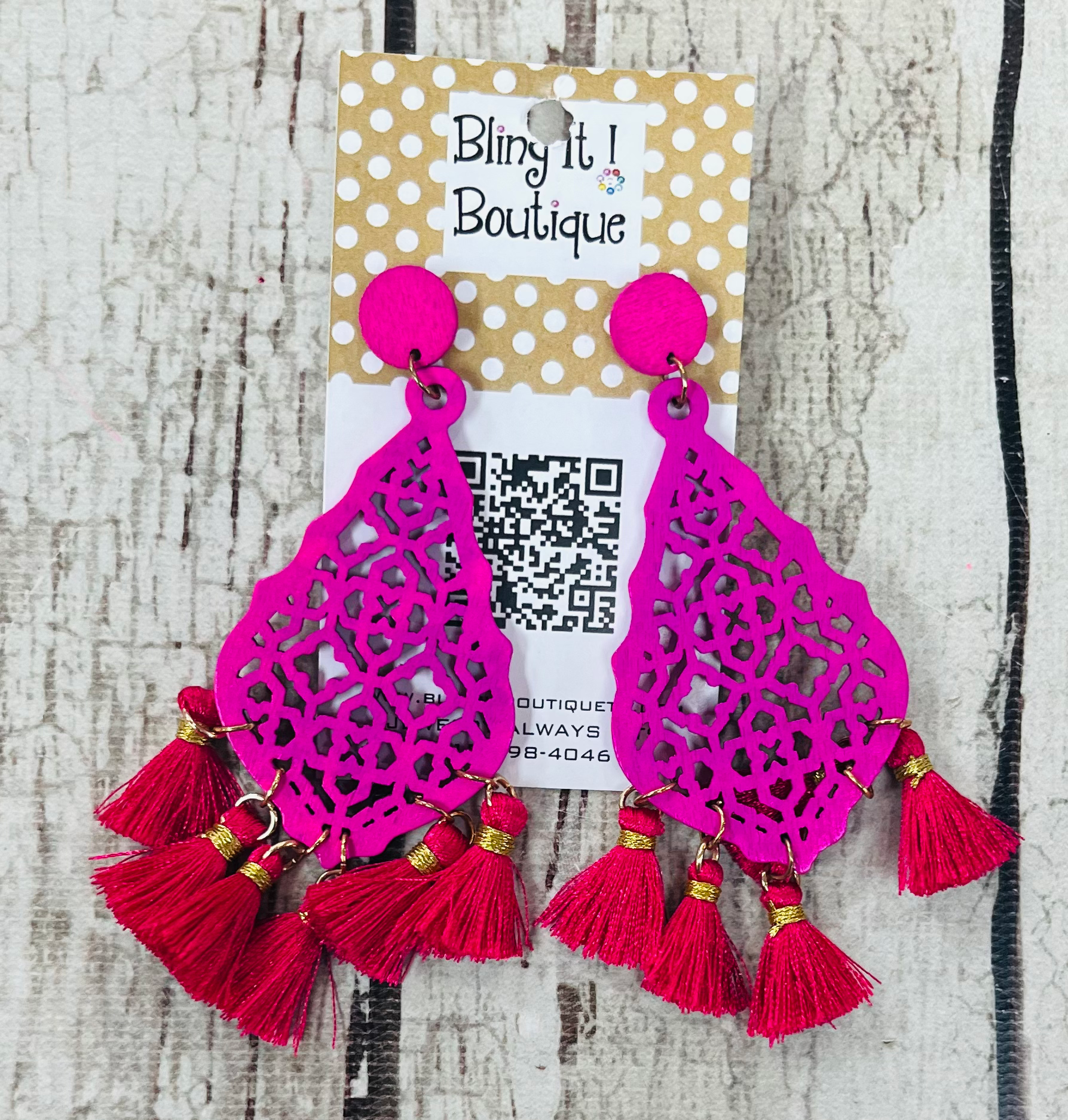 Wood teadrop earrings + w/tassels image 0