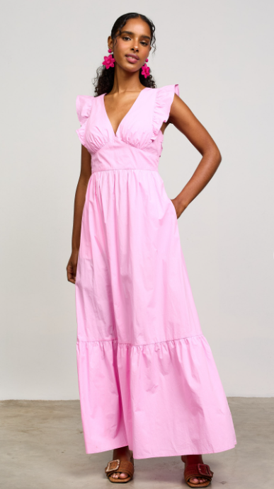 POPLIN TIE BACK MAXI DRESS image 2